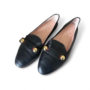 Kate Spade Black Leather Ballet Flats Gold Dome Button Accent 8.5M